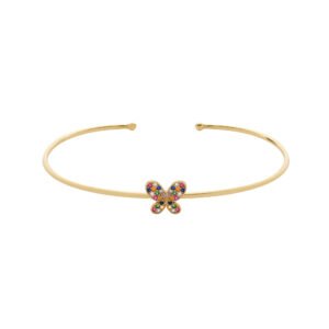 Bracelete Dourado com Borboleta Cravejada de Zircônia Colorida