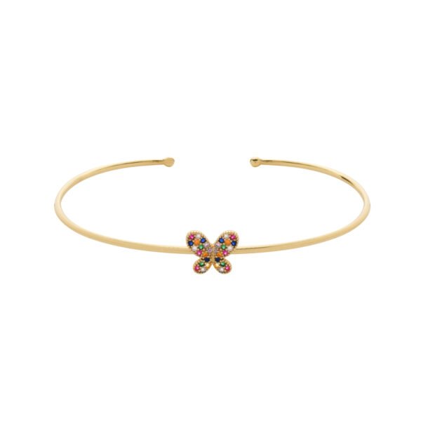Bracelete Dourado com Borboleta Cravejada de Zircônia Colorida