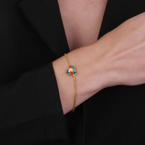 Pulseira Dourada Autismo Formato Coração